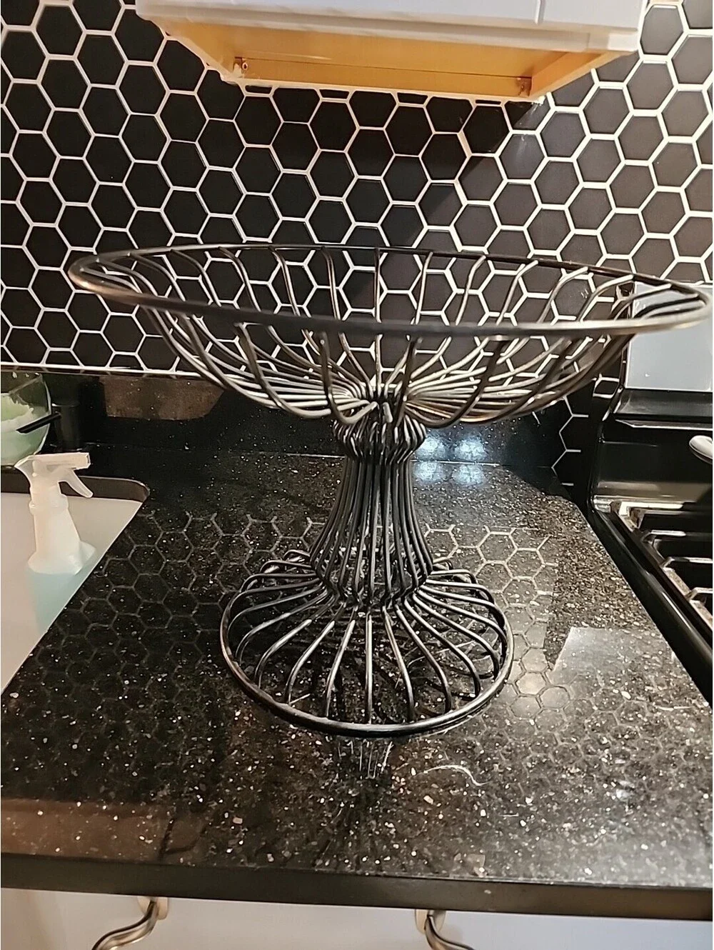 Large Ornate Footed Matte Black Metal Wire Heavy Center Piece Fruit Stand